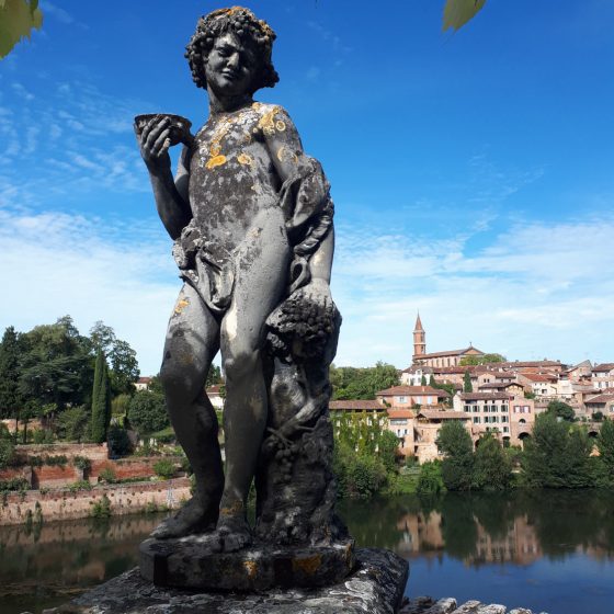 Statue in the ornamental garden walkway overlooking the Tarn river