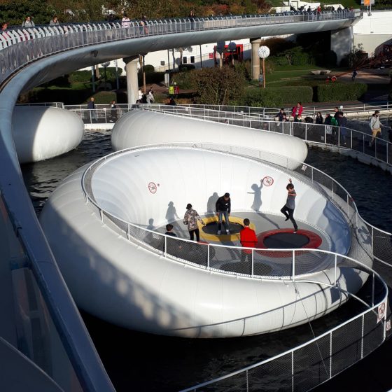 The Aqualympic Stadium floating trampolines on water