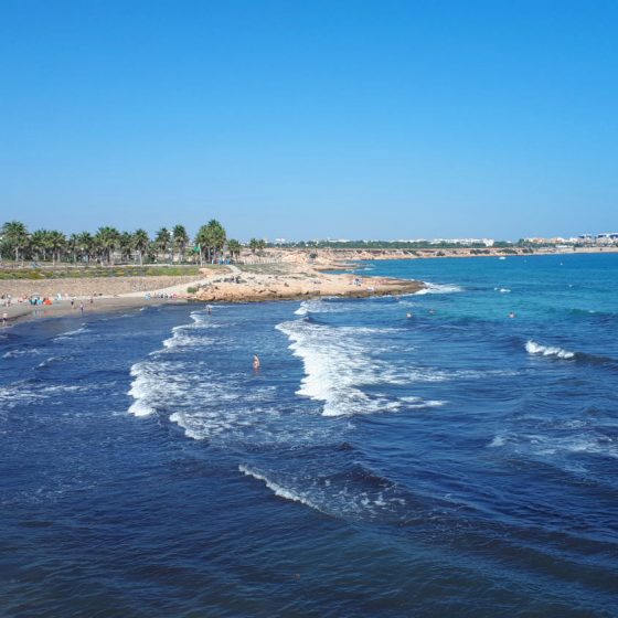 The beach at Playa Flamenca. Still in the high 20s in October.